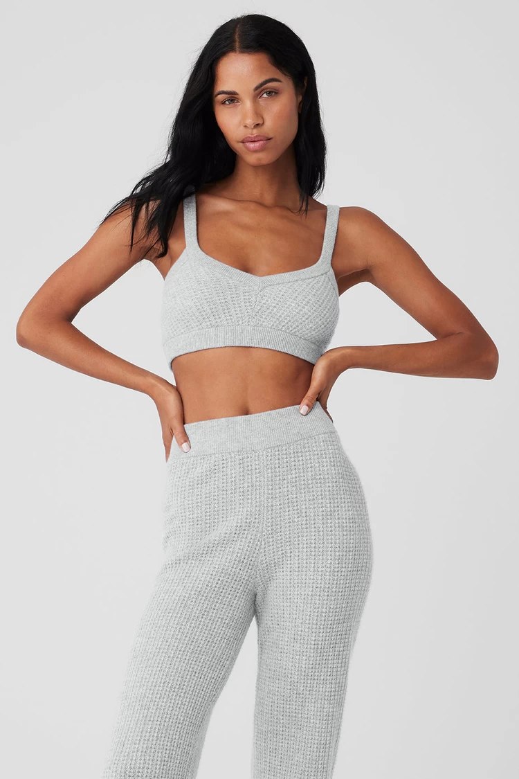 Aloyoga Cashmere Plush Waffle V-Neck Bra - Athletic Heather Grey