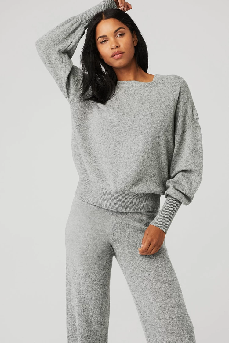 Aloyoga Cashmere Jet Set Crew - Dove Grey Heather