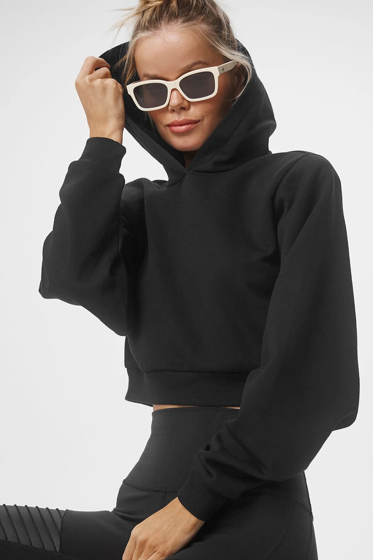 Aloyoga Cropped Headliner Shoulder Pad Hoodie - Black