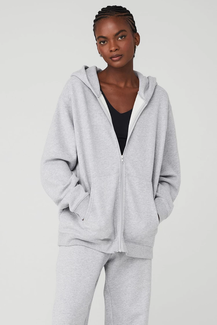 Aloyoga Renown Heavy Weight Full Zip Hoodie - Athletic Heather Grey