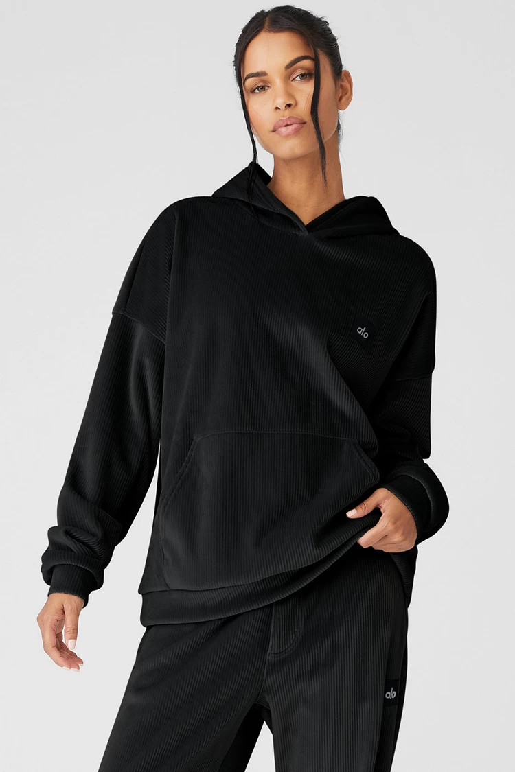 Aloyoga Velour Baller Hoodie - Black