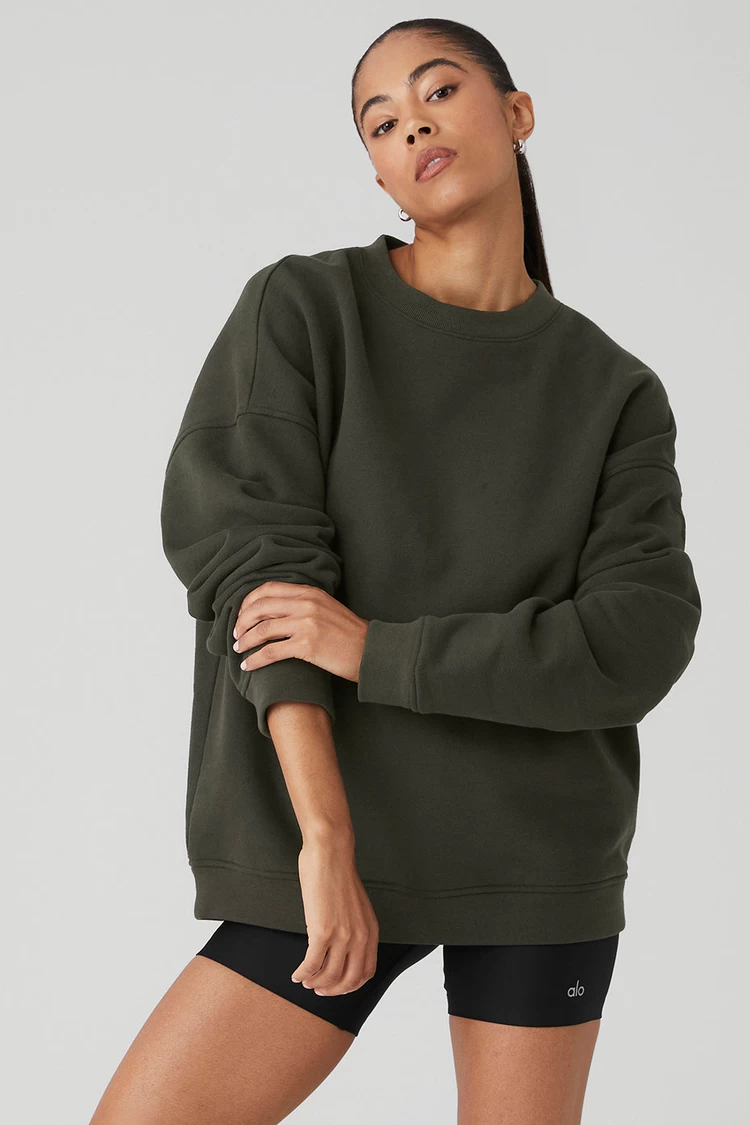 Aloyoga Renown Heavy Weight Crew Neck Pullover - Stealth Green