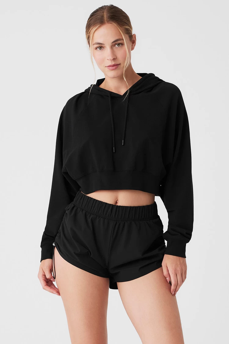 Aloyoga Cropped Double Take Hoodie - Black