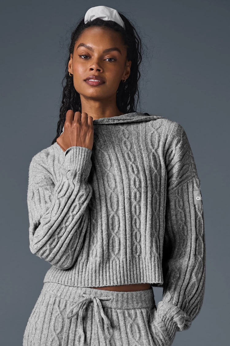 Aloyoga Cable Knit Winter Bliss Hoodie - Athletic Heather Grey
