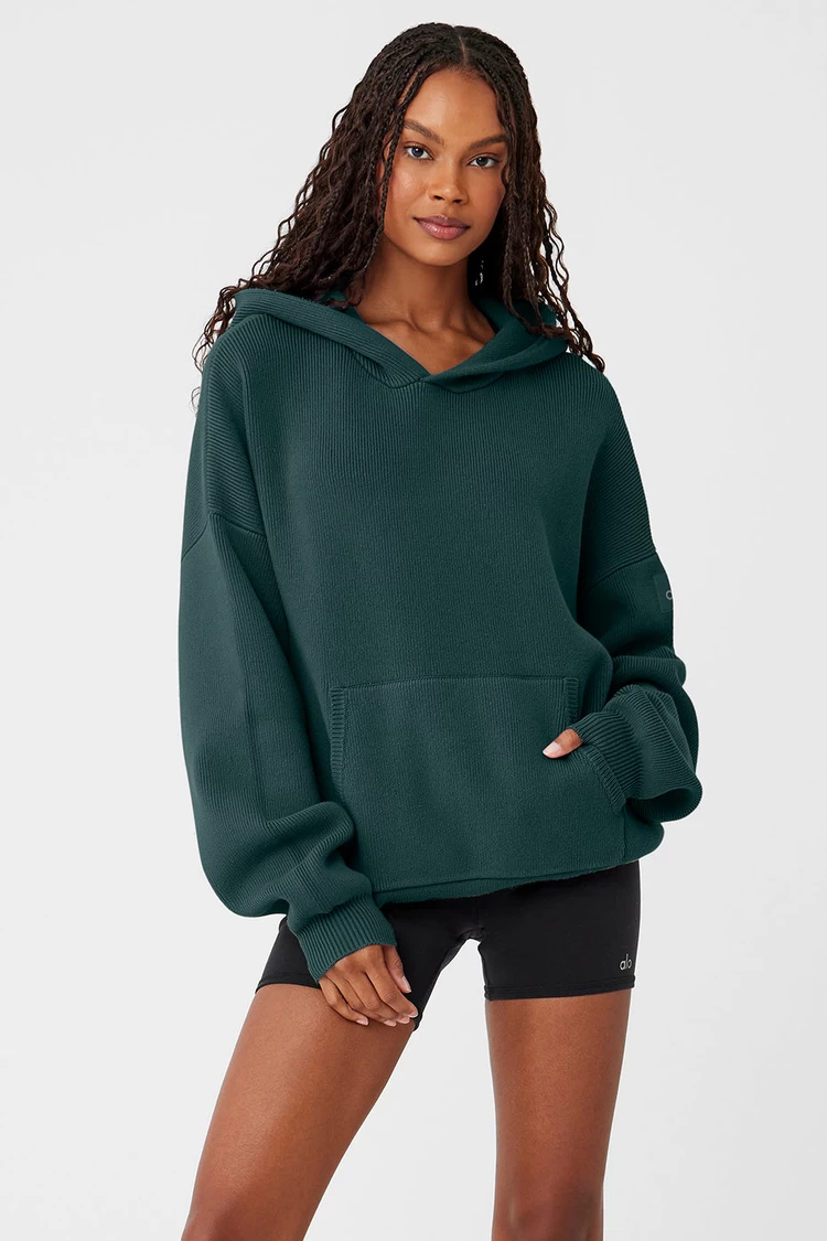 Aloyoga Scholar Hooded Sweater - Midnight Green