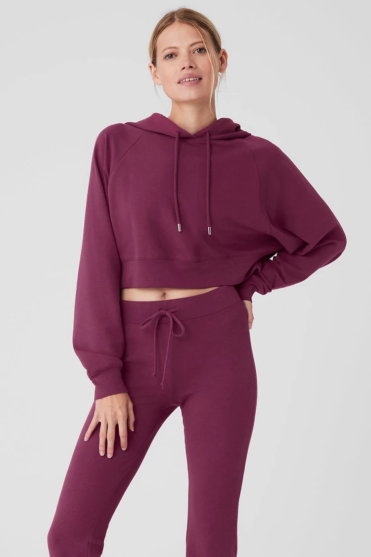 Aloyoga Cropped Double Take Hoodie - Wild Berry
