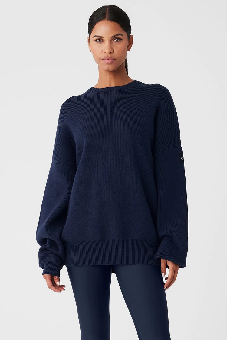 Aloyoga Scholar Crew Neck Sweater - Navy