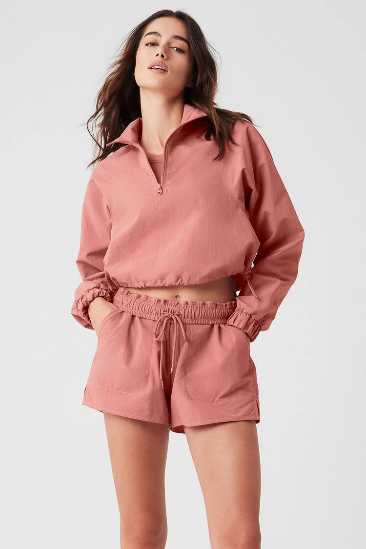 Aloyoga Cropped 1/4 Zip Alumni Pullover - Soft Terracotta