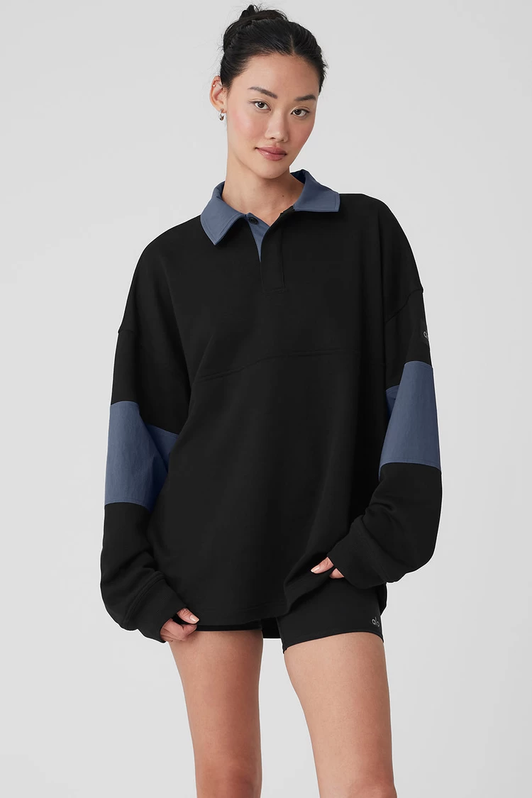 Aloyoga Mixmatch Rugby Sweatshirt - Black/Bluestone