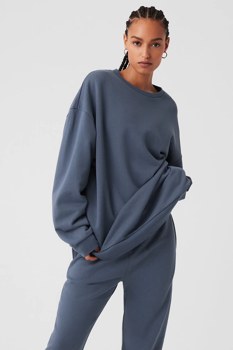 Aloyoga Chill Crew Neck Pullover - Bluestone