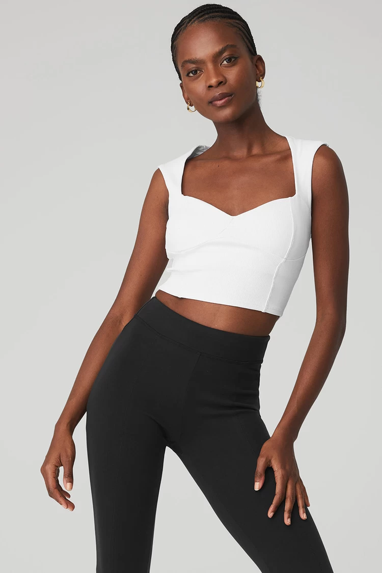 Aloyoga Ribbed Sweetheart Kurzarm – Weiß
