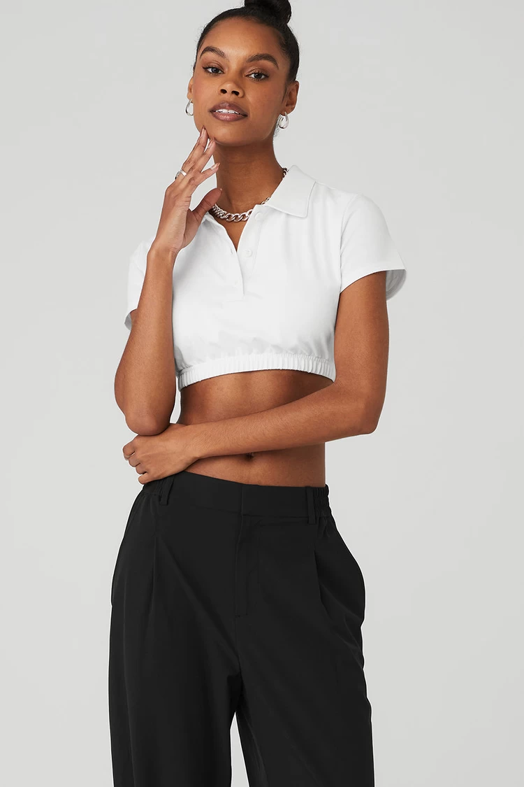 Aloyoga Cropped Prestige Polo - White