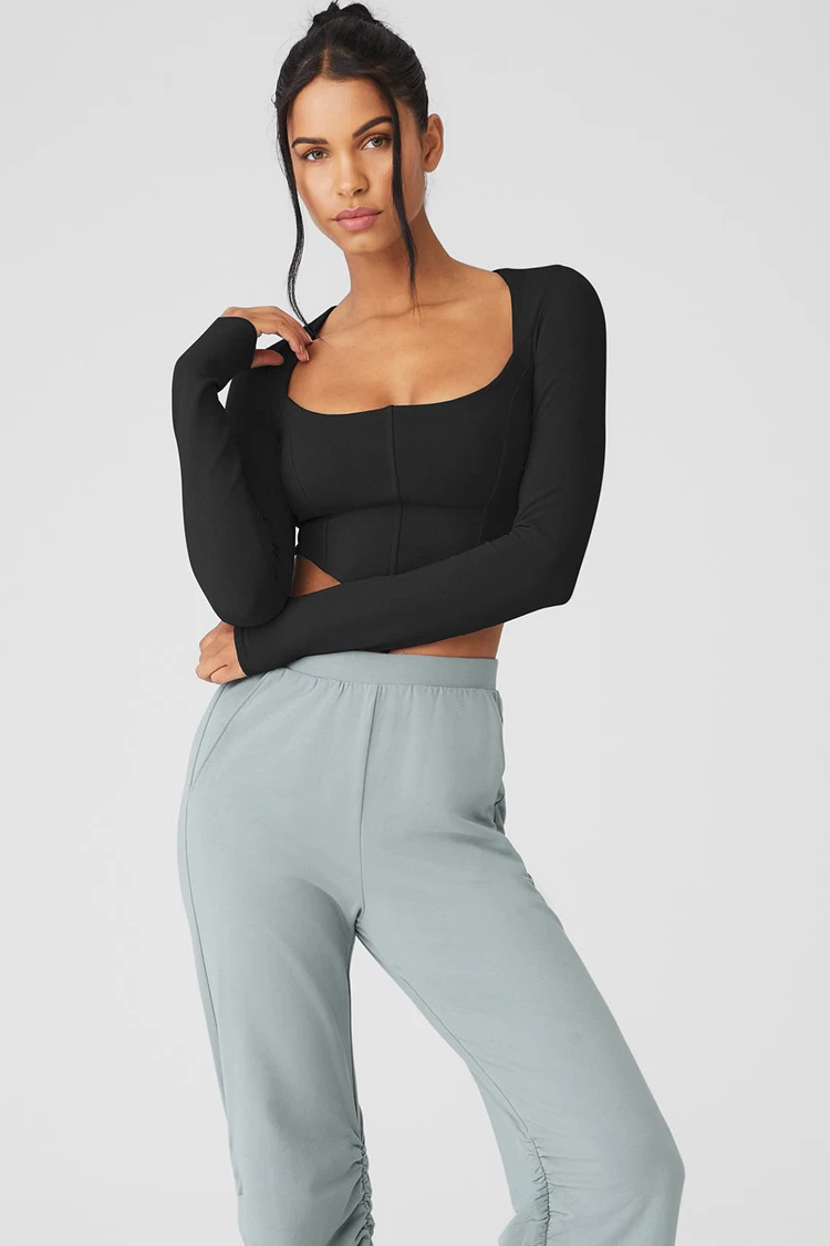 Aloyoga Soft Sculpt Z Długim Rękawem - Czarna