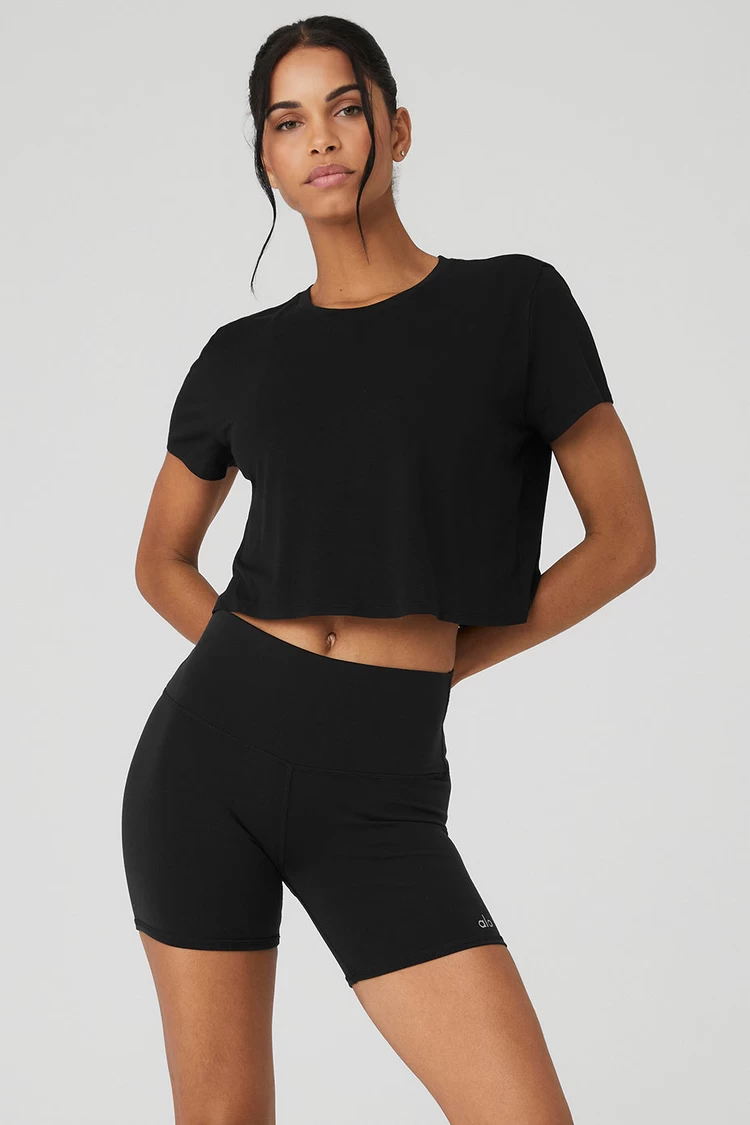 Aloyoga Cropped All Day Short Sleeve - Black