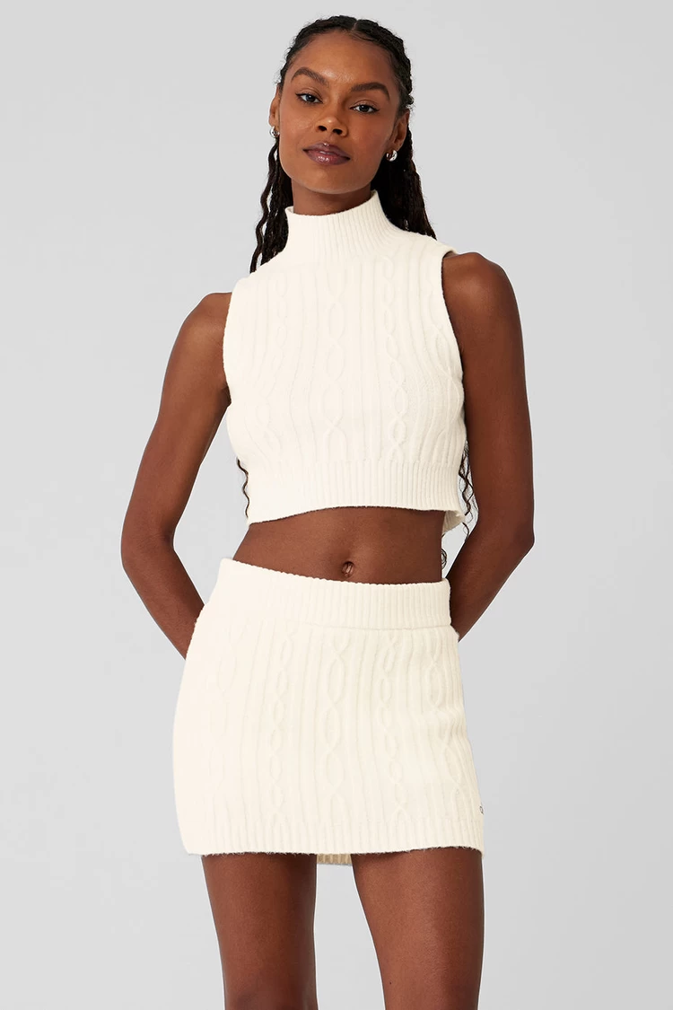 Aloyoga Cable Knit Winter Bliss Mock Neck Tank - Gading