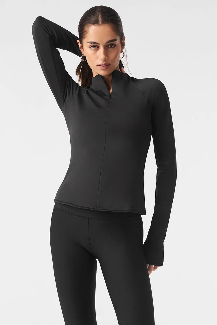 Aloyoga Airlift Winter Warm 1/4 Reißverschluss Langarm – Schwarz