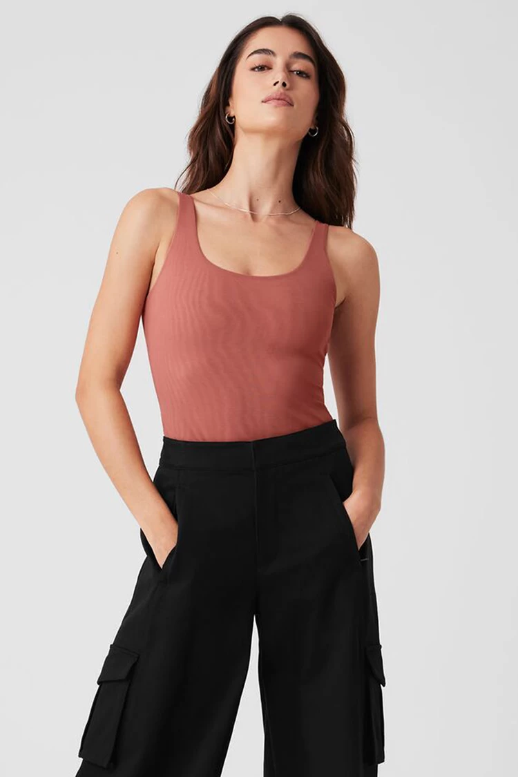 Transparenter Illusions-Body Aus Aloyoga-Mesh – Weiches Terrakotta