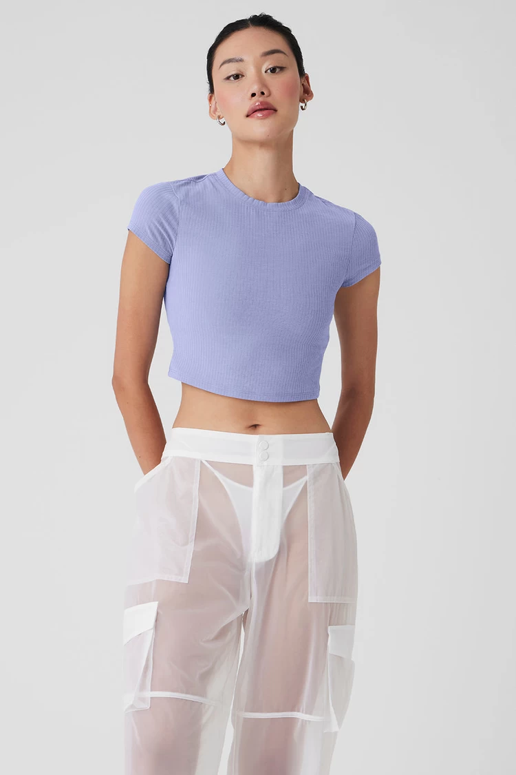Aloyoga Ribbed Sea Coast Cropped Short Sleeve Tee - Lilac Blue