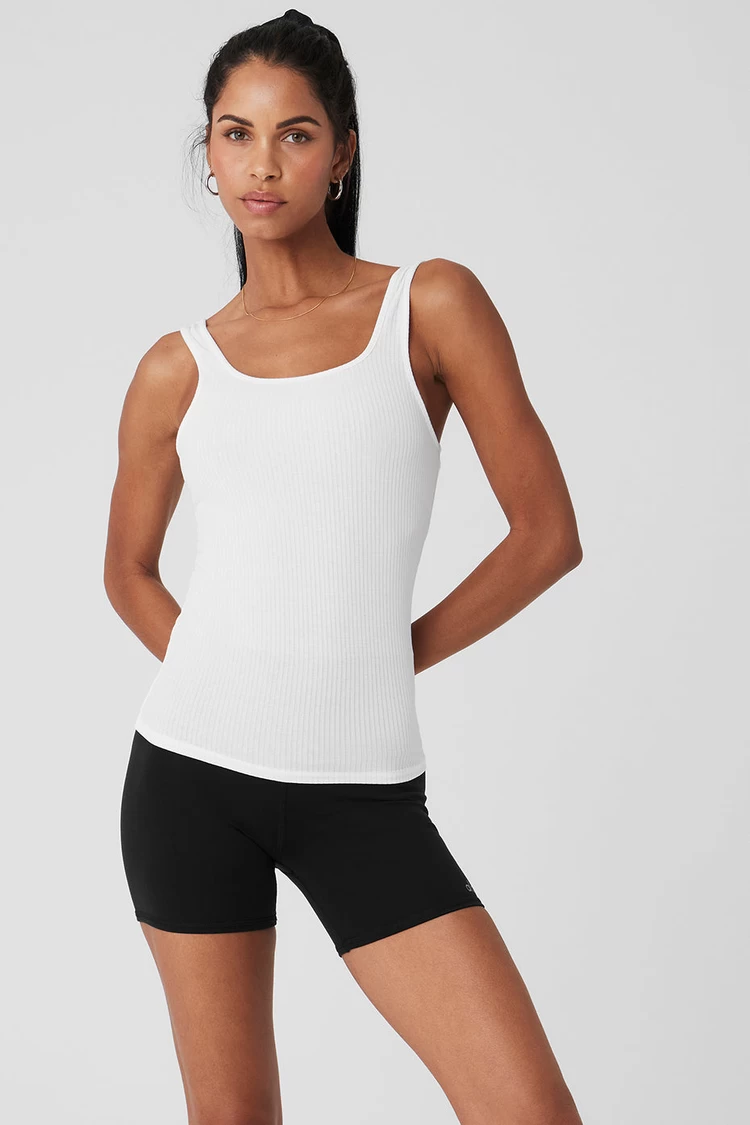 Aloyoga Ribbed Sea Coast Scoop Neck Tank - White