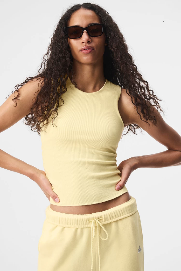 Aloyoga Geripptes Spitzen-Tanktop – Zitroneneis