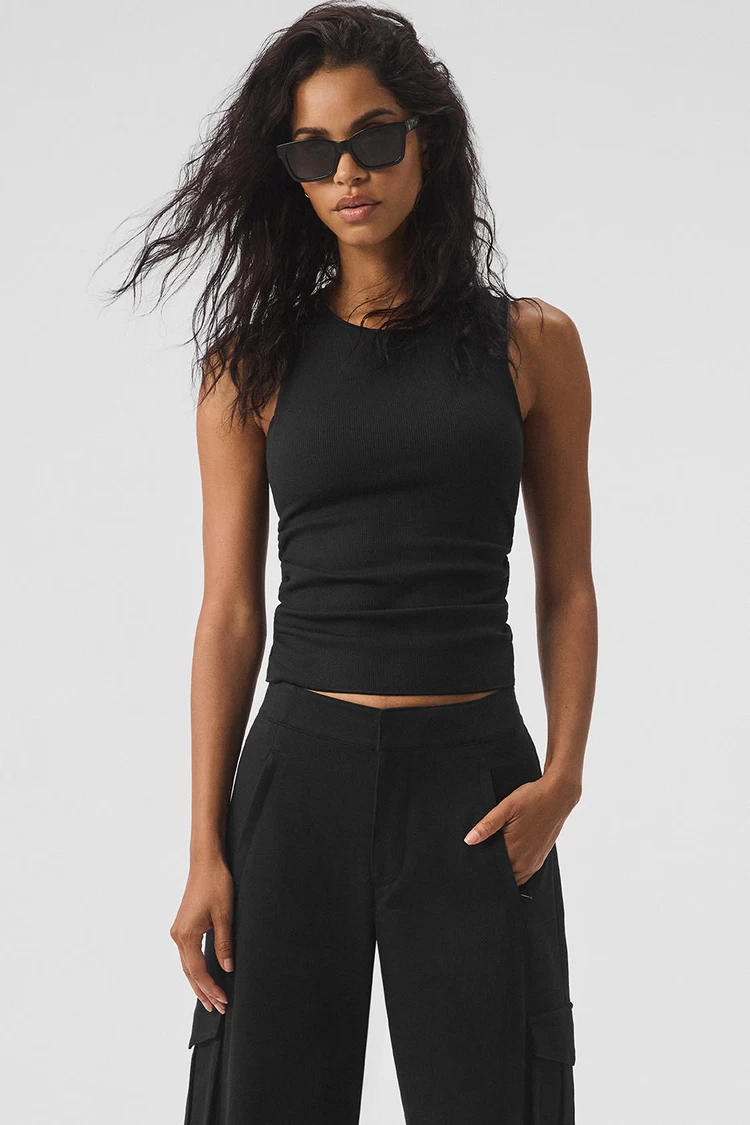 Aloyoga Ribbed En Pointe Tank - Black