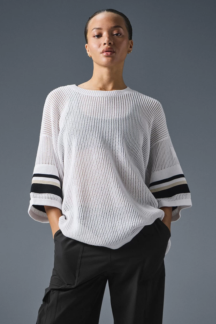 Aloyoga Open Knit Playoff-Trikot – Weiß/Knochen